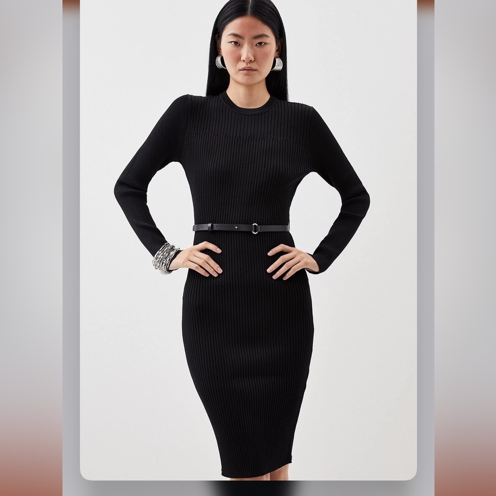 17. KAREN MILLEN Viscose Blend Rib Knit Midi Dress